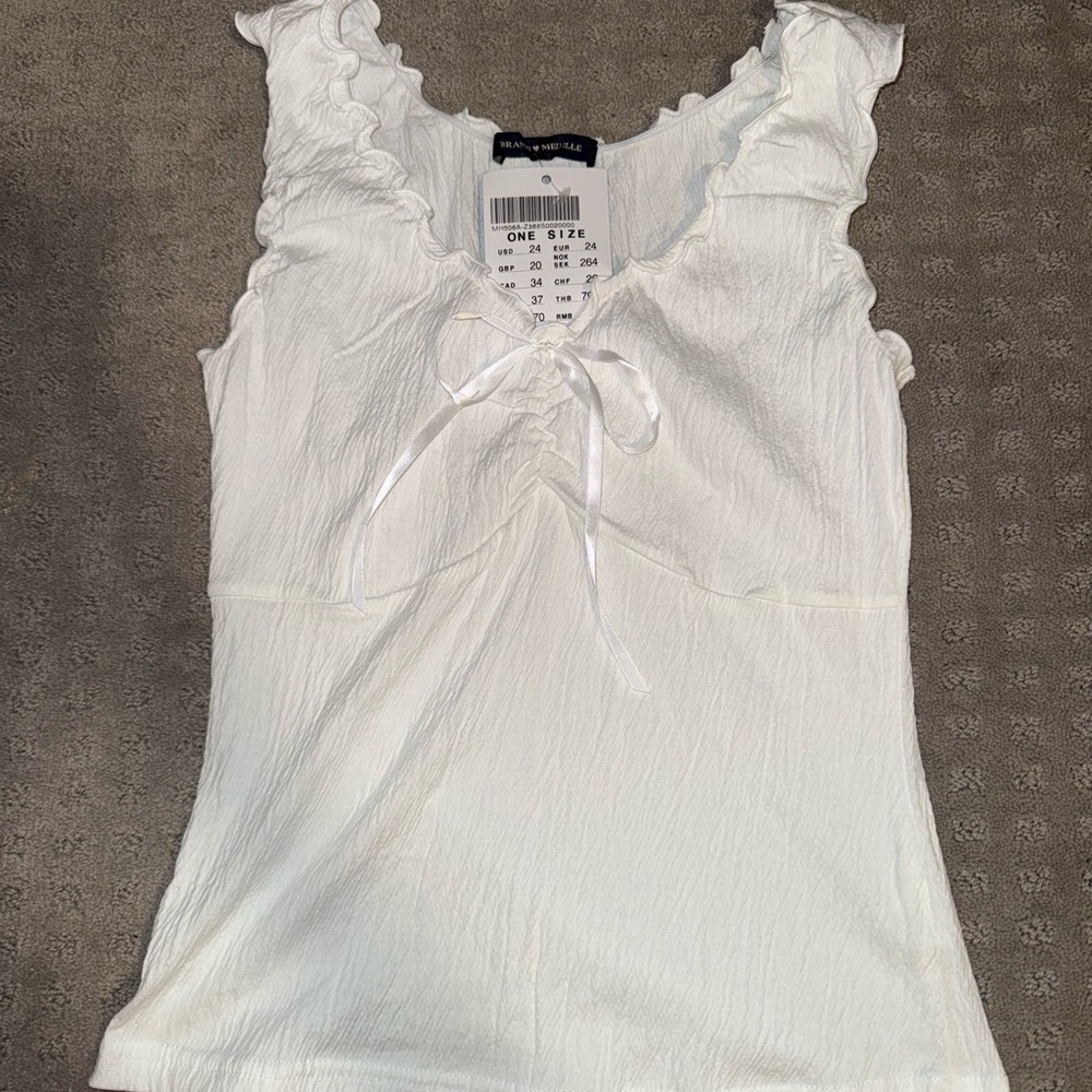 Brandy Melville White Ruffled Ribbed Tank Top